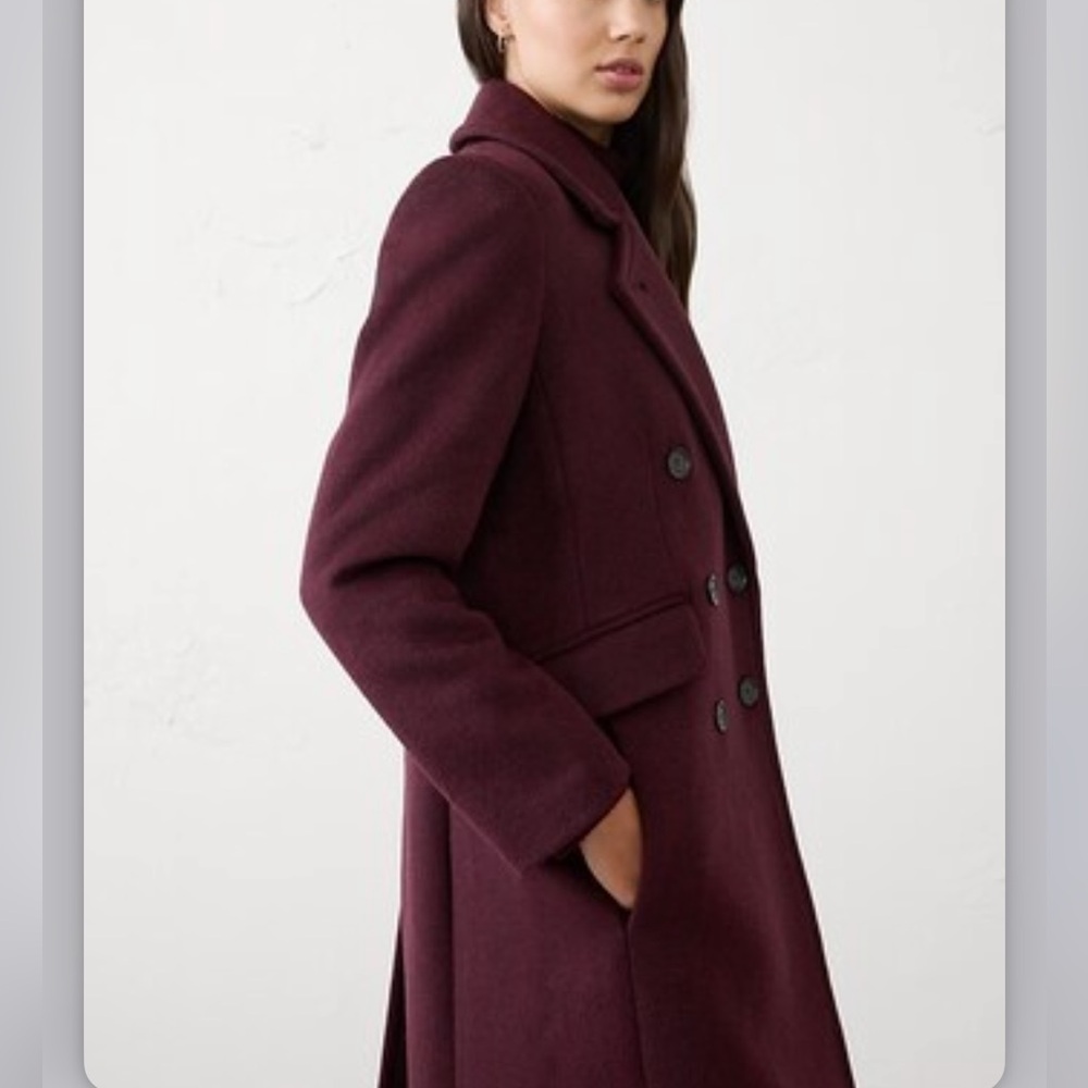 Banana Republic Factory Burgundy Wool Blend Topcoat Peacoat - Picture 2 of 9